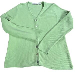 American Knitworks L Green V Neck Button Up Cardigan Sweater USA‎ Grannycore